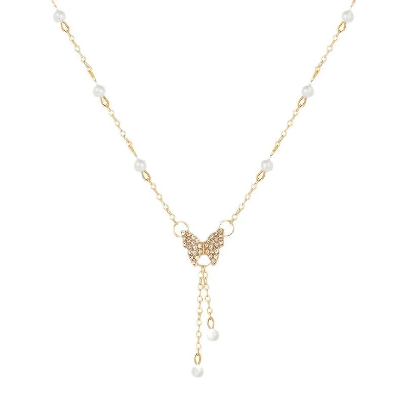 Delicate Butterfly Pendant Necklace with Tassel Elegant Design