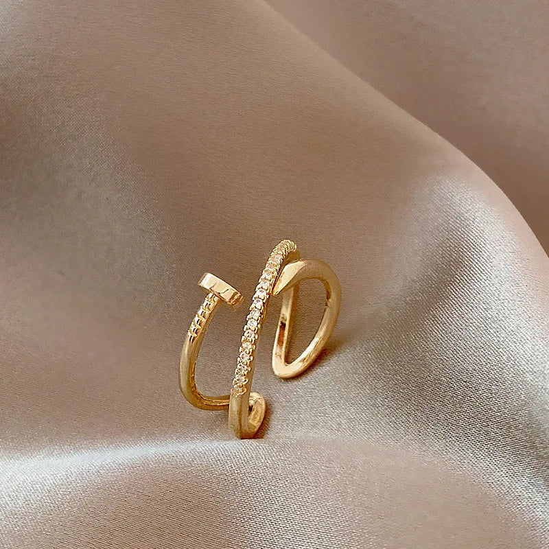Trendy Gold Couple Ring Zirconia Adjustable Women Ring