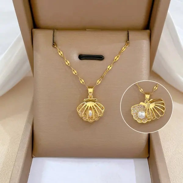 Zircon Butterfly Tassel Necklace Moon Flower Stainless Steel Women