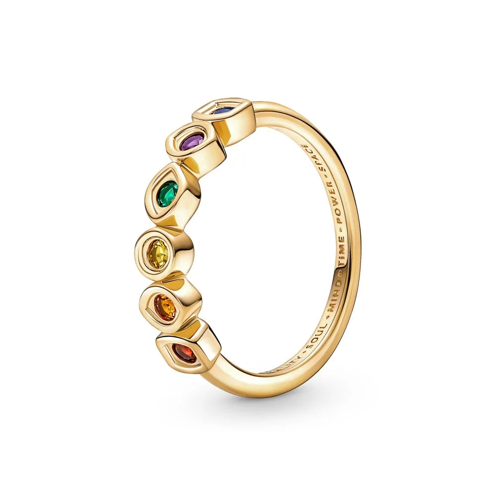 Elegant Gold Ring Sun Heart Bow 925 Silver Women Jewelry