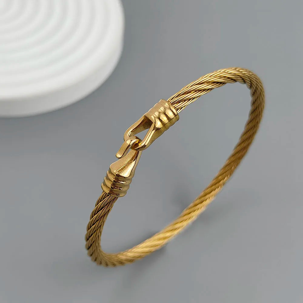 18K Gold Horseshoe Wire Bracelet Stainless Steel Waterproof Couple