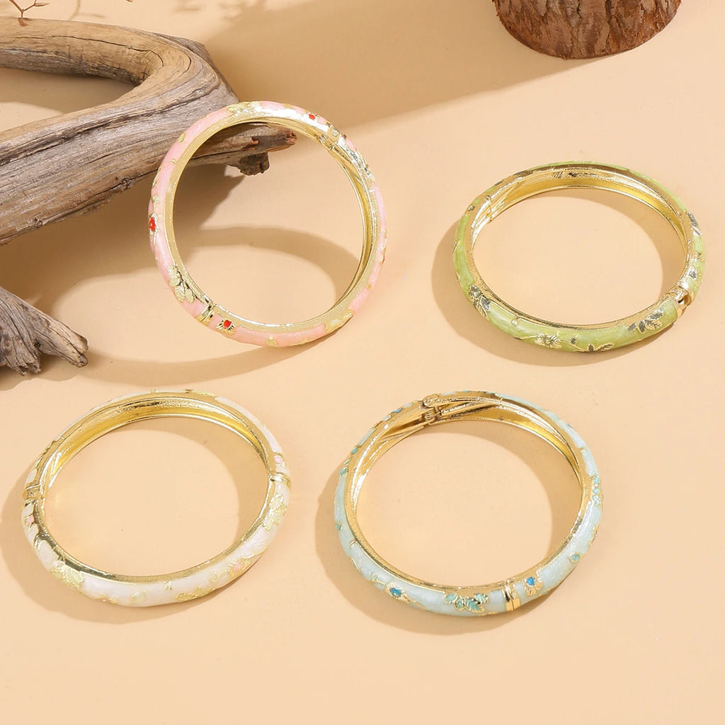 2PCS Flower Bracelet Set Cloisonne Bohemian Women Bangles