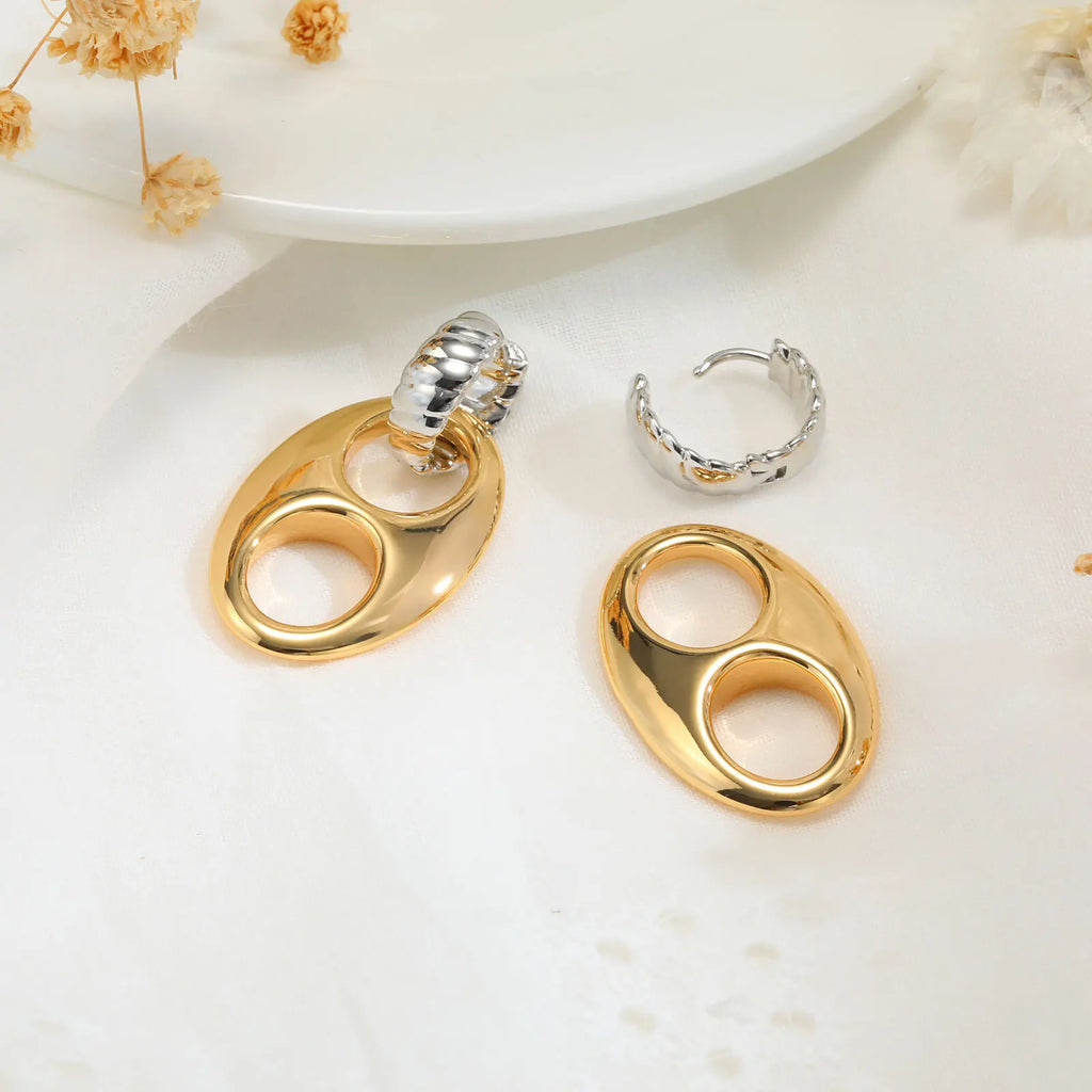 Double Circle Hoop Earrings 14K Gold Stainless Steel Chunky Women