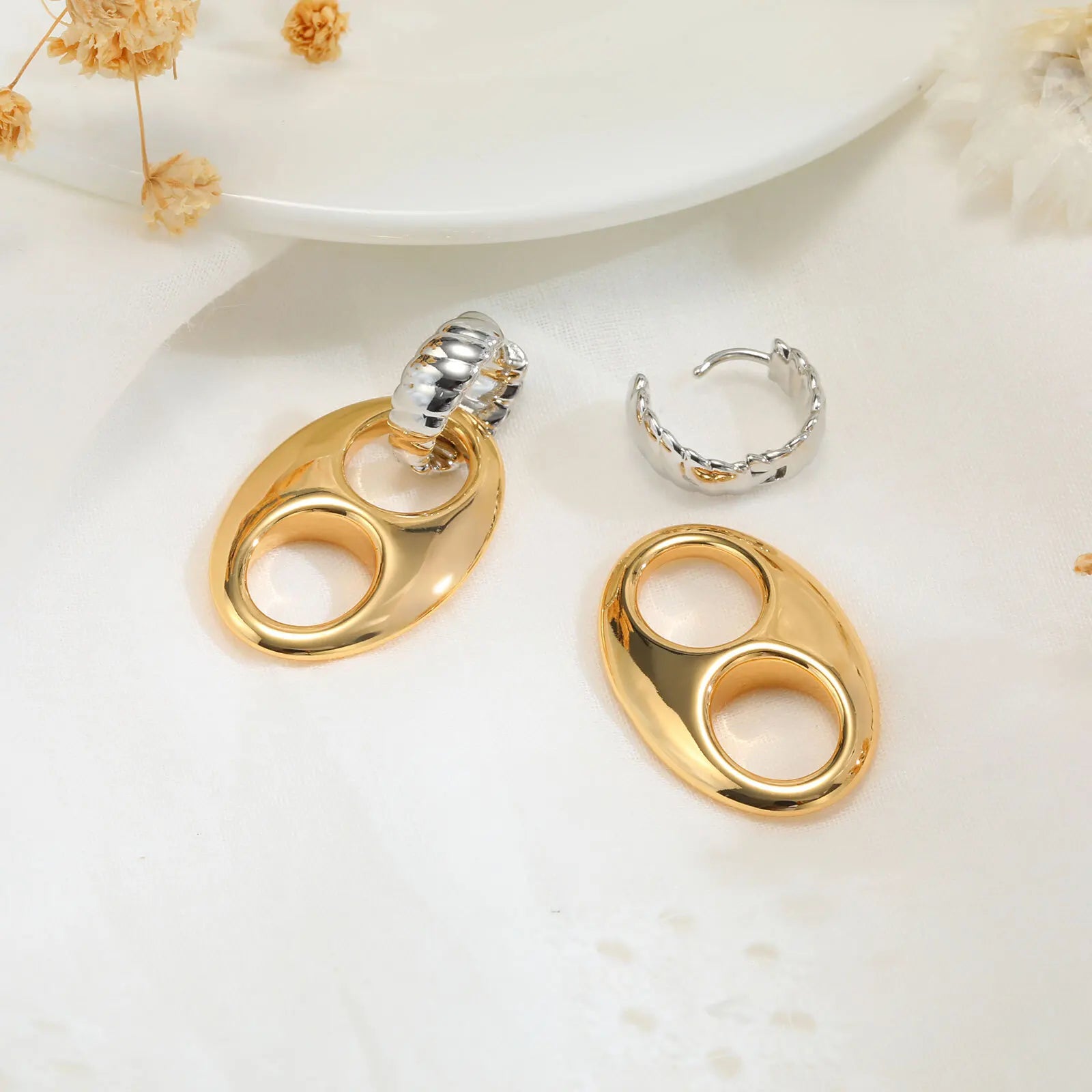 Double Circle Hoop Earrings 14K Gold Stainless Steel Chunky Women