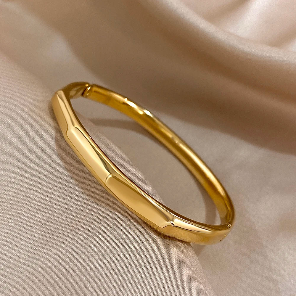 Classic Geometric Gold Bangles Stainless Steel Stackable Bracelet