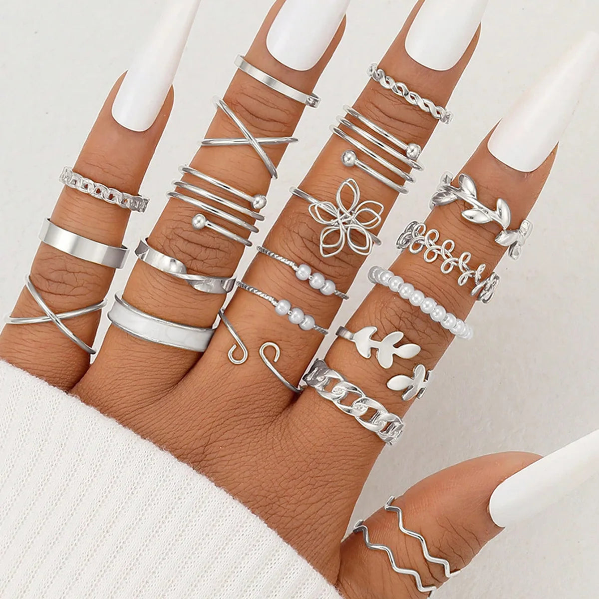 Trendy 21Pcs Gold Ring Set Vintage Geometric Hollow Design Women