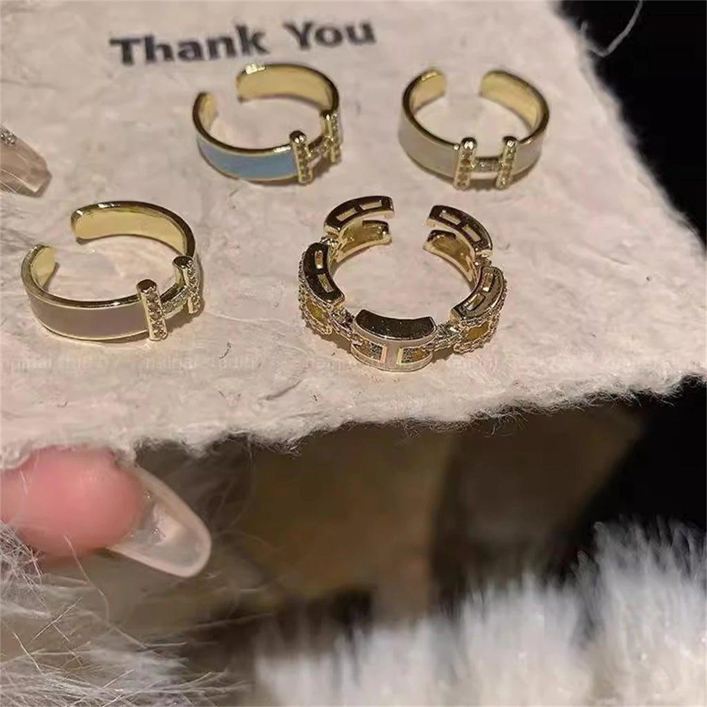 Elegant H Letter Ring Enamel Zircon Open Adjustable Women