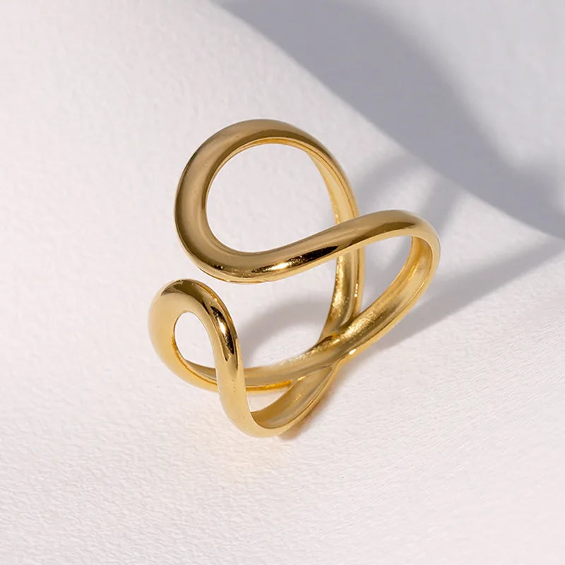 Stylish Irregular Wave Ring Adjustable Gold Tone Statement Ring