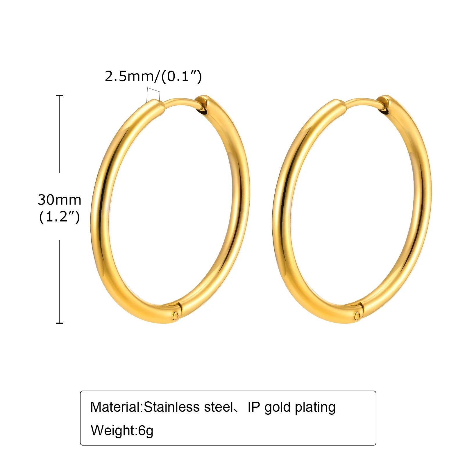 Stainless Steel Hoop Earrings 20-40mm Sizes Women Jewelry