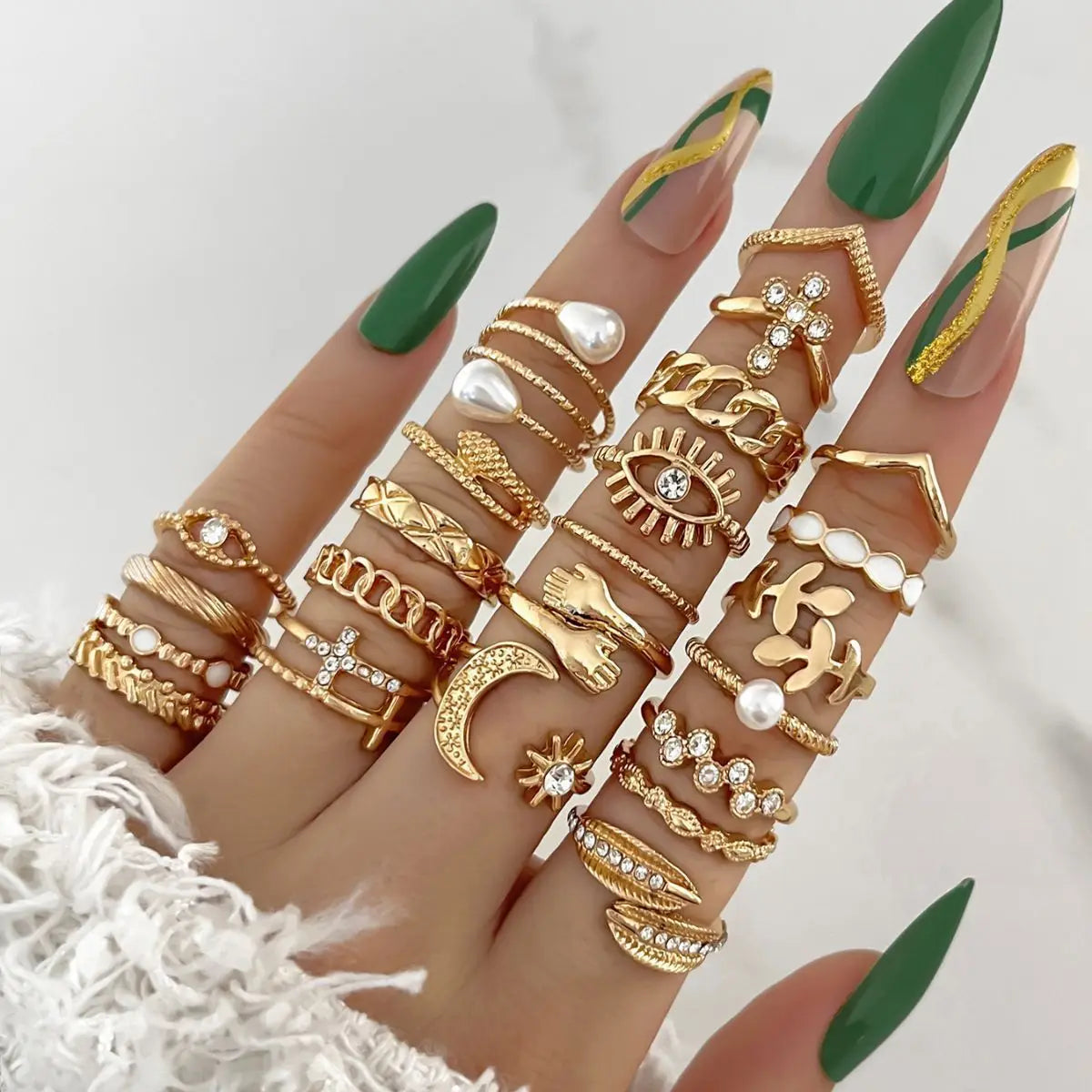 Trendy 21Pcs Gold Ring Set Vintage Geometric Hollow Design Women