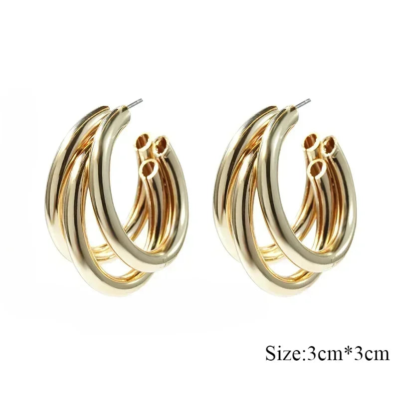 Bold Chunky Hoop Earrings Stainless Steel Trendy Circle Design