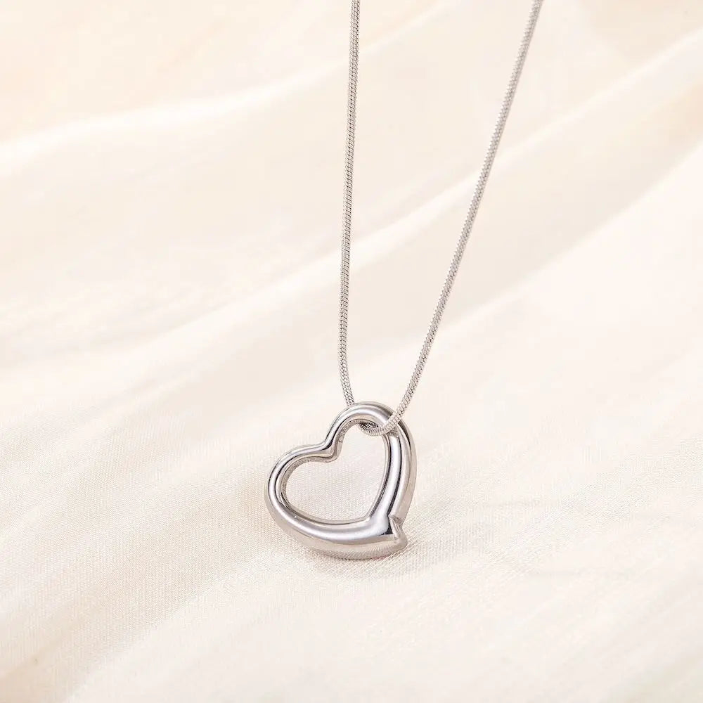 Simple Hollow Heart Pendant Necklace Stainless Steel Waterproof