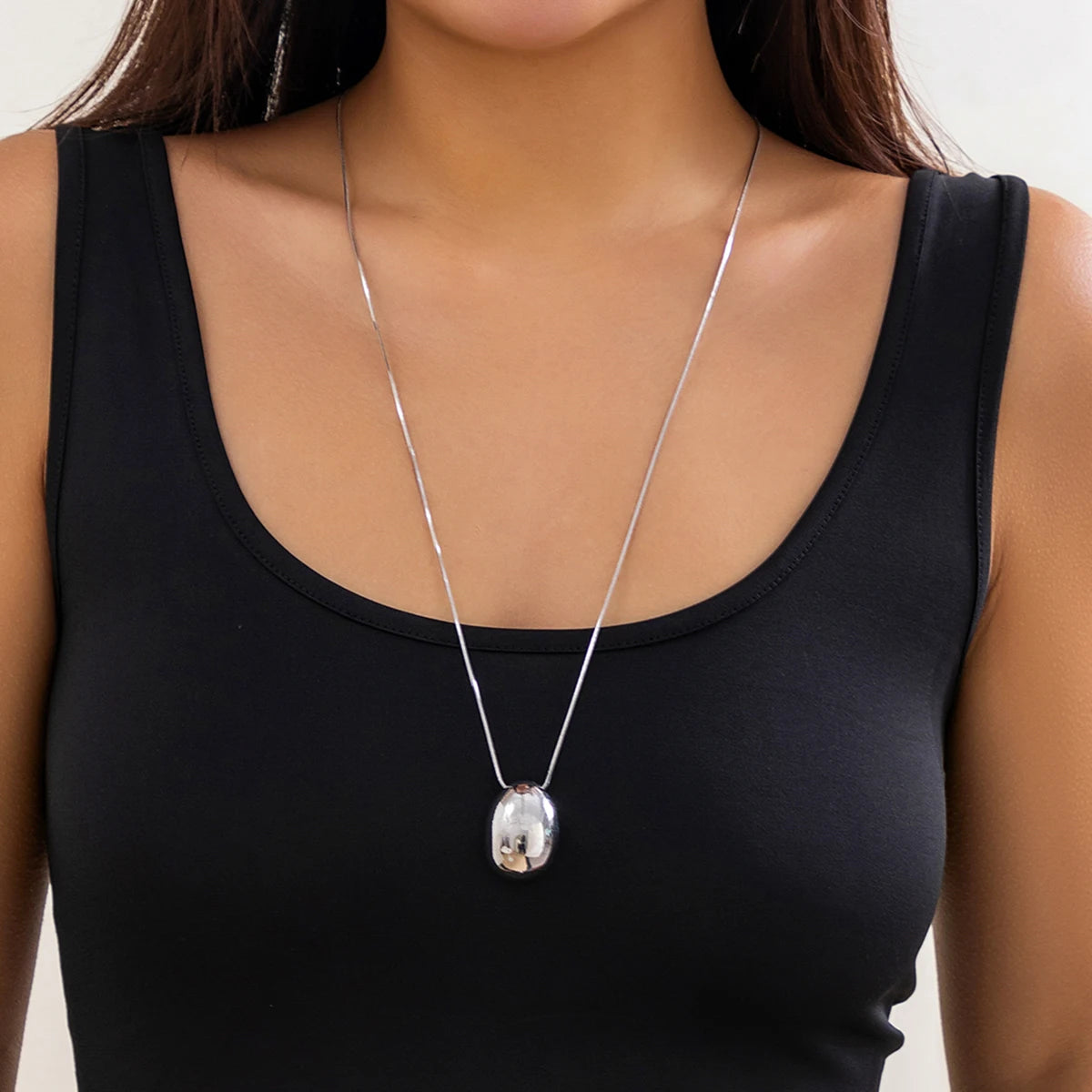 Salircon Oval Pendant Necklace Snake Chain Minimalist Punk Women