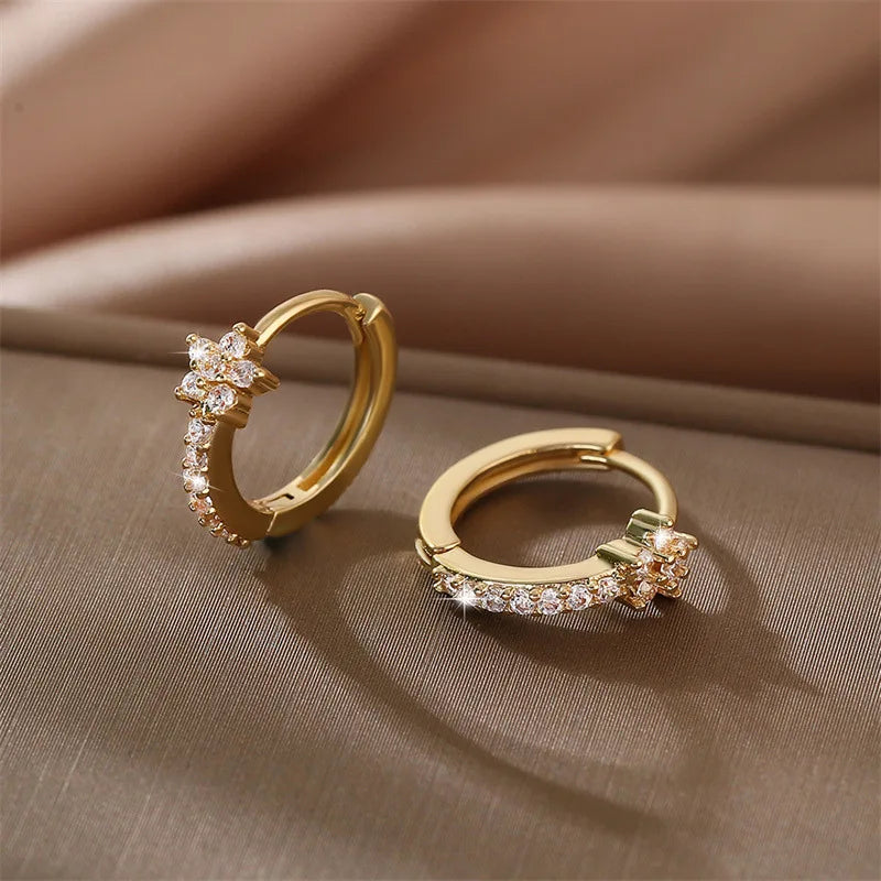 Zircon Star Hoop Earrings Stainless Steel Punk Unisex Rock Jewelry