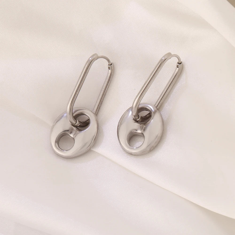 316L Coffee Bean U Shape Huggie Earrings Stainless Steel Women