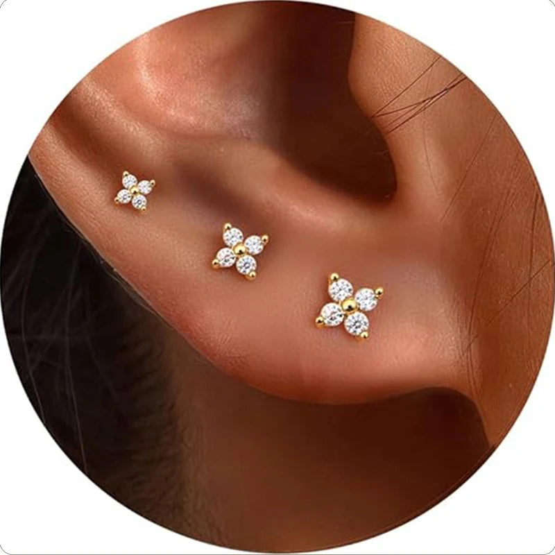 Star Stud Earrings 14K Gold Plated Rhinestone Hypoallergenic Women