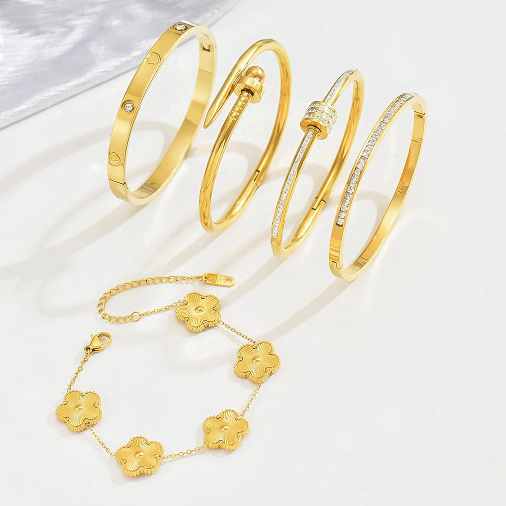 Four Leaf Clover Bracelet Gold Nail Bangle Women Jewelry