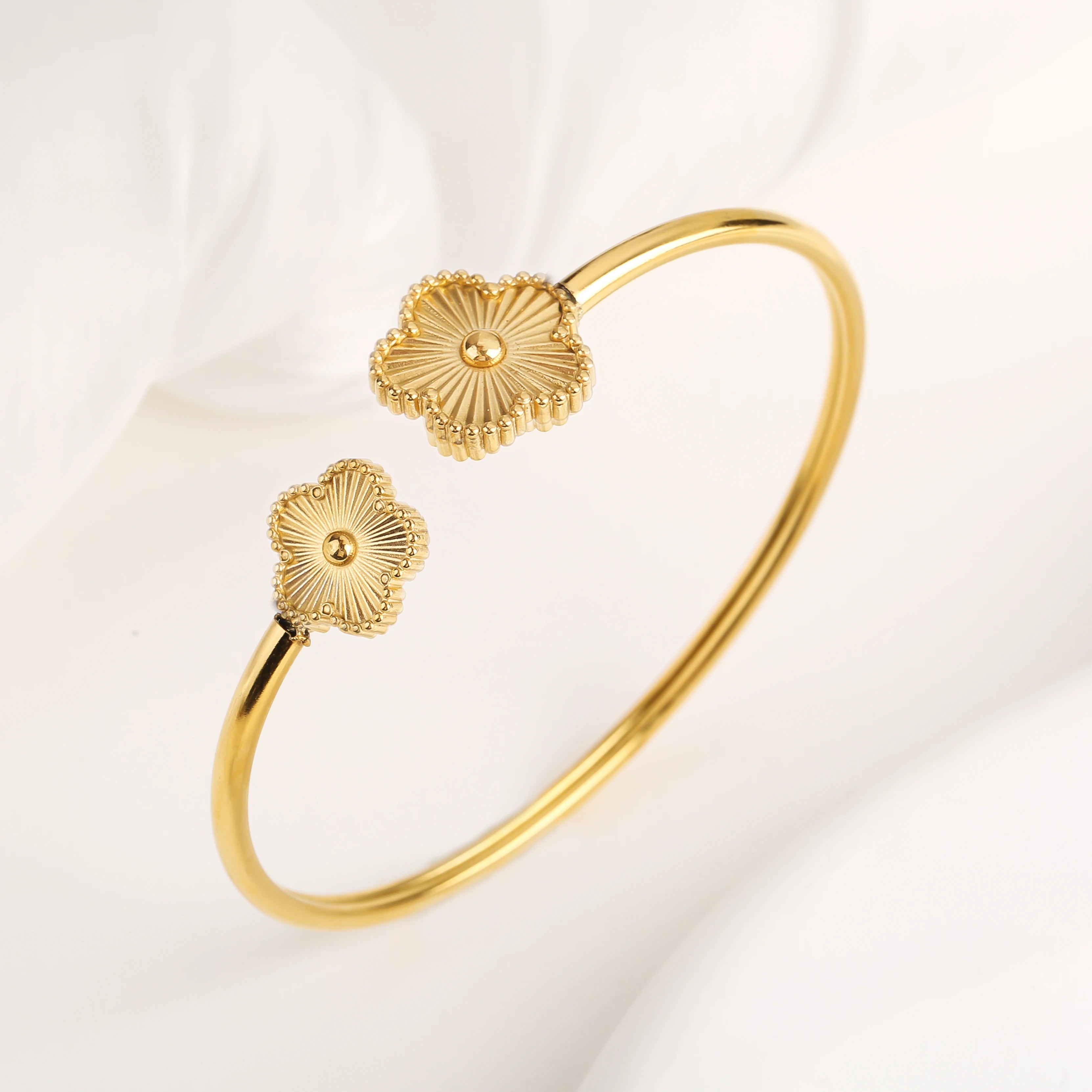 Lucky Five Leaf Clover Jewelry Set Stainless Steel Bangle Ring Women