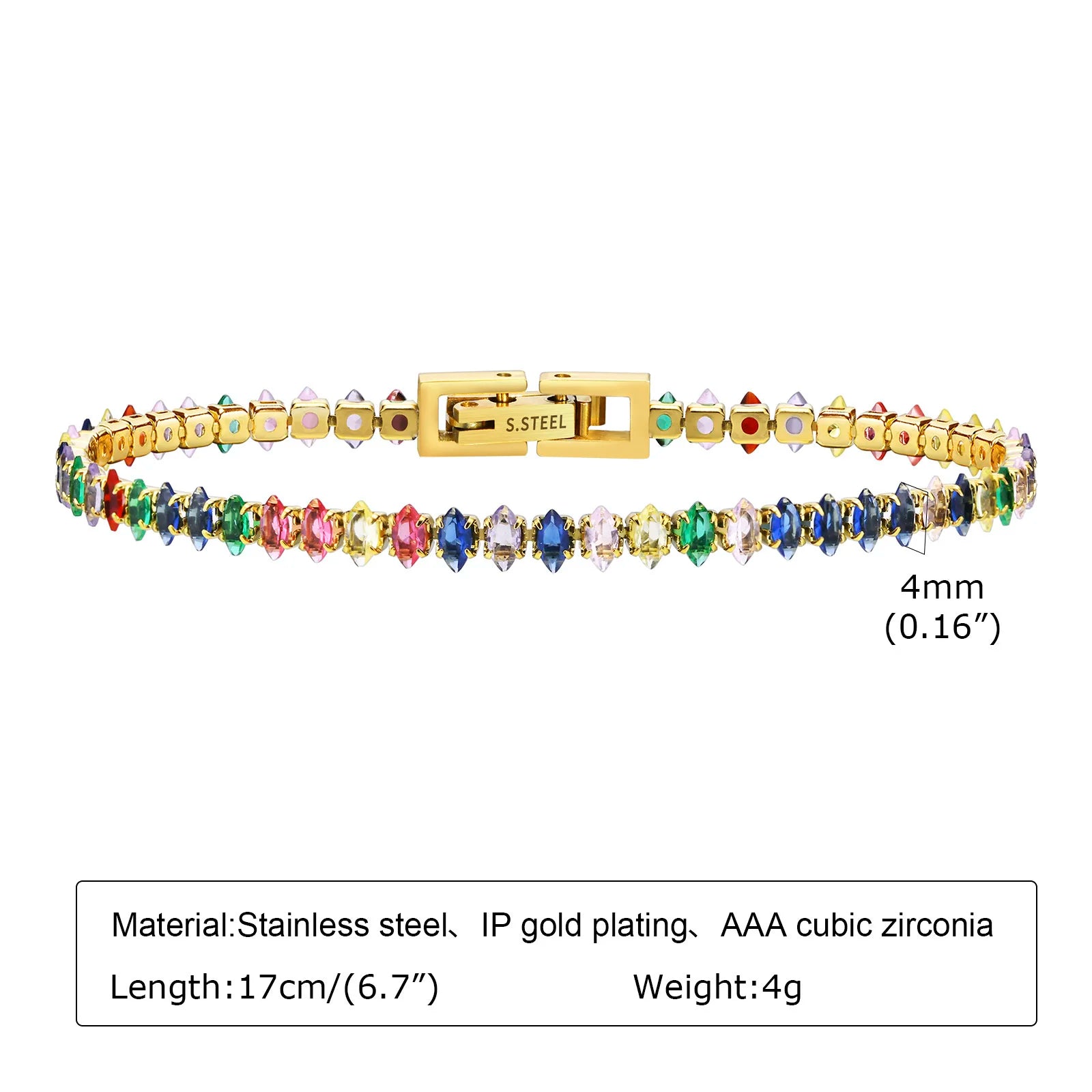 Colorful CZ Tennis Bracelet Stainless Steel Women Gift Jewelry