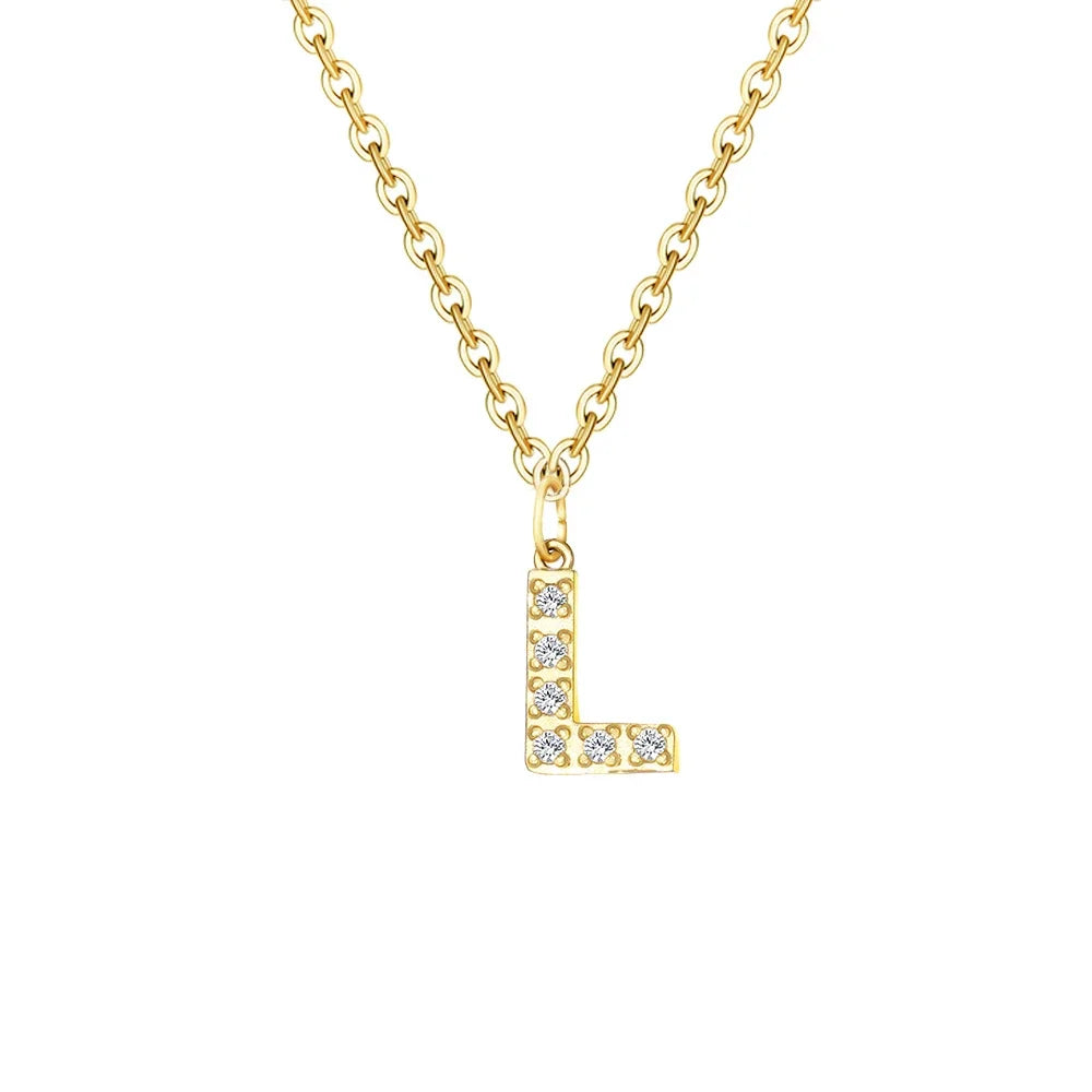 Gold Zircon Initial Necklace A-Z Stainless Steel Letter Pendant Women