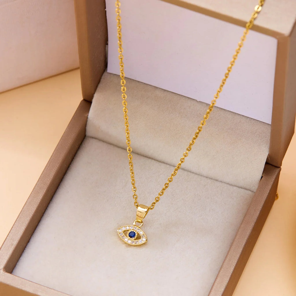 Turkish Blue Evil Eye Necklace Stainless Steel Zircon Lucky Charm