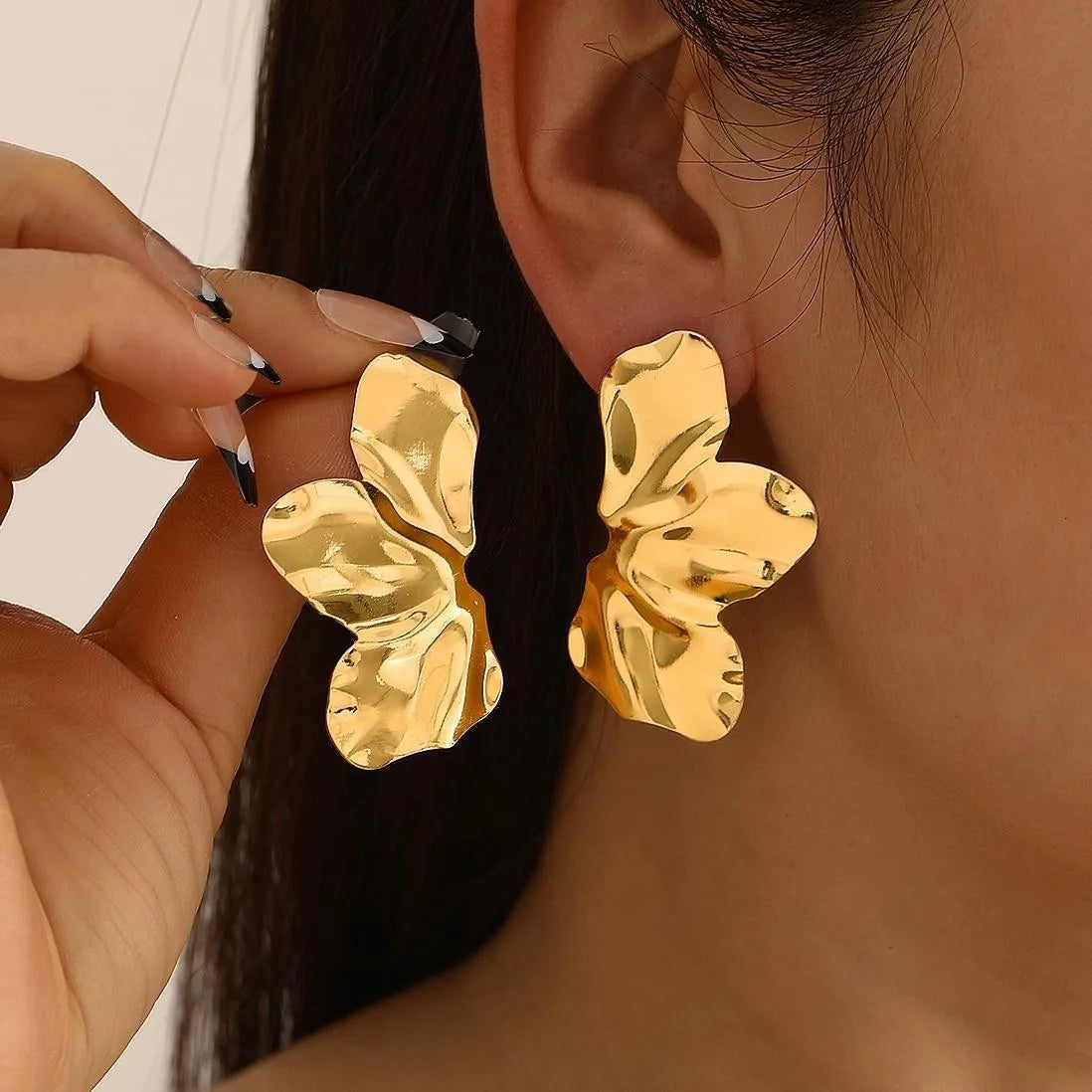 Gold Double Layer Flower Dangle Earrings Stainless Steel Vintage