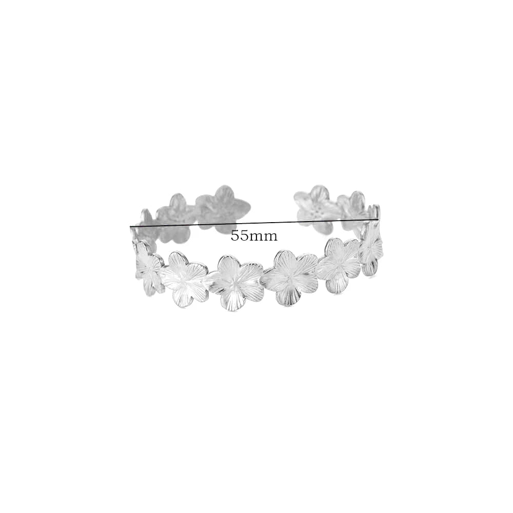 Gold Flower Cuff Bracelet Stainless Steel Floral Bangle for Women
