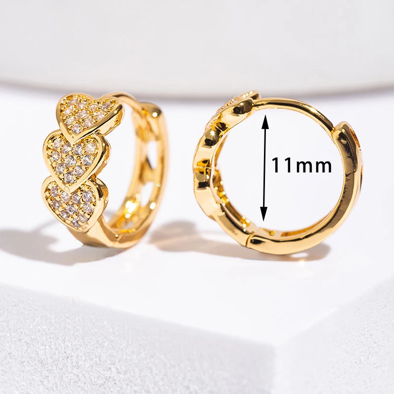Gold Plated Heart Zircon Hoop Earrings Stainless Steel Trendy Jewelry