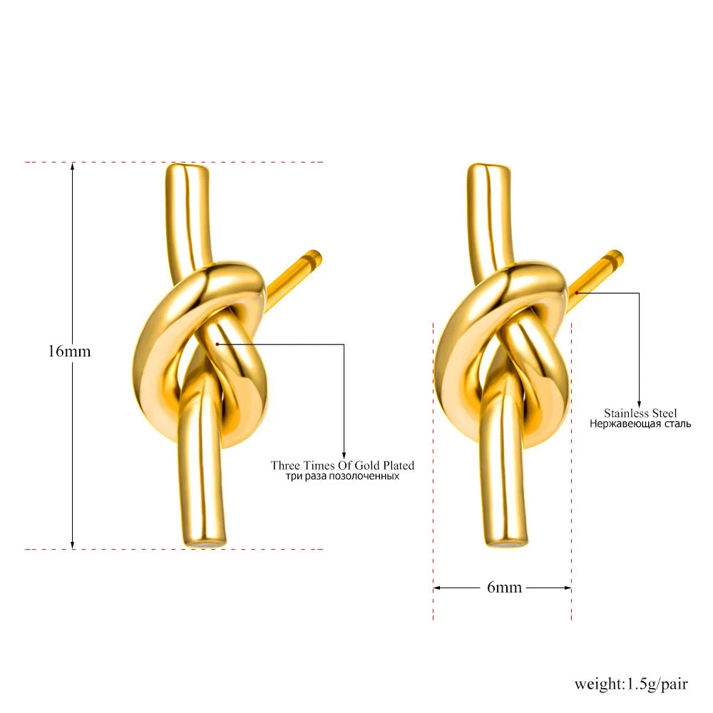 Minimalist Love Knot Earrings Gold Stainless Steel Women