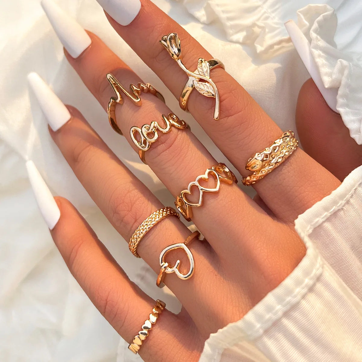Trendy 21Pcs Gold Ring Set Vintage Geometric Hollow Design Women