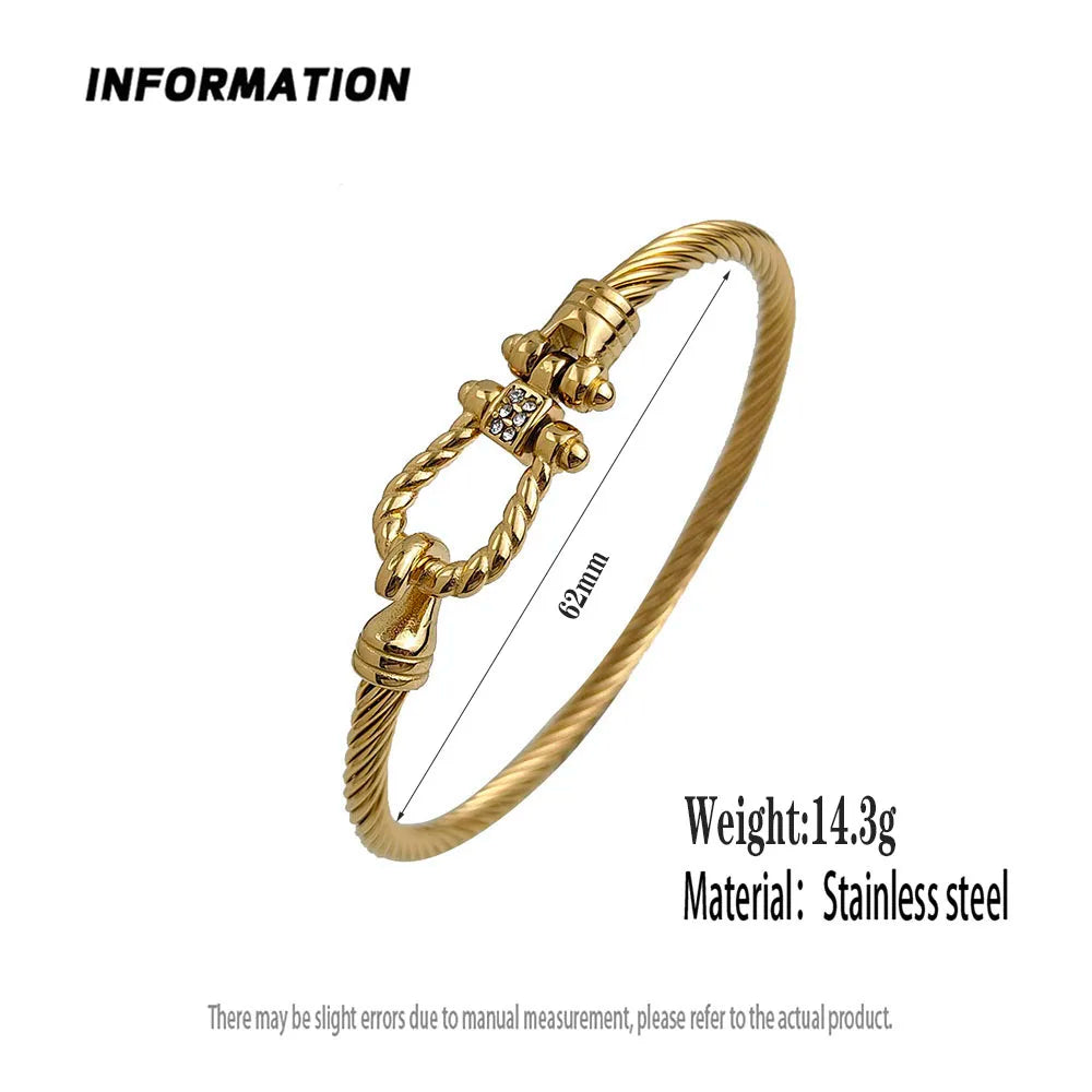 18K Gold Horseshoe Wire Bracelet Stainless Steel Waterproof Couple