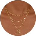 Elegant Layered Necklace Set Gold Silver Circle Pendant Women