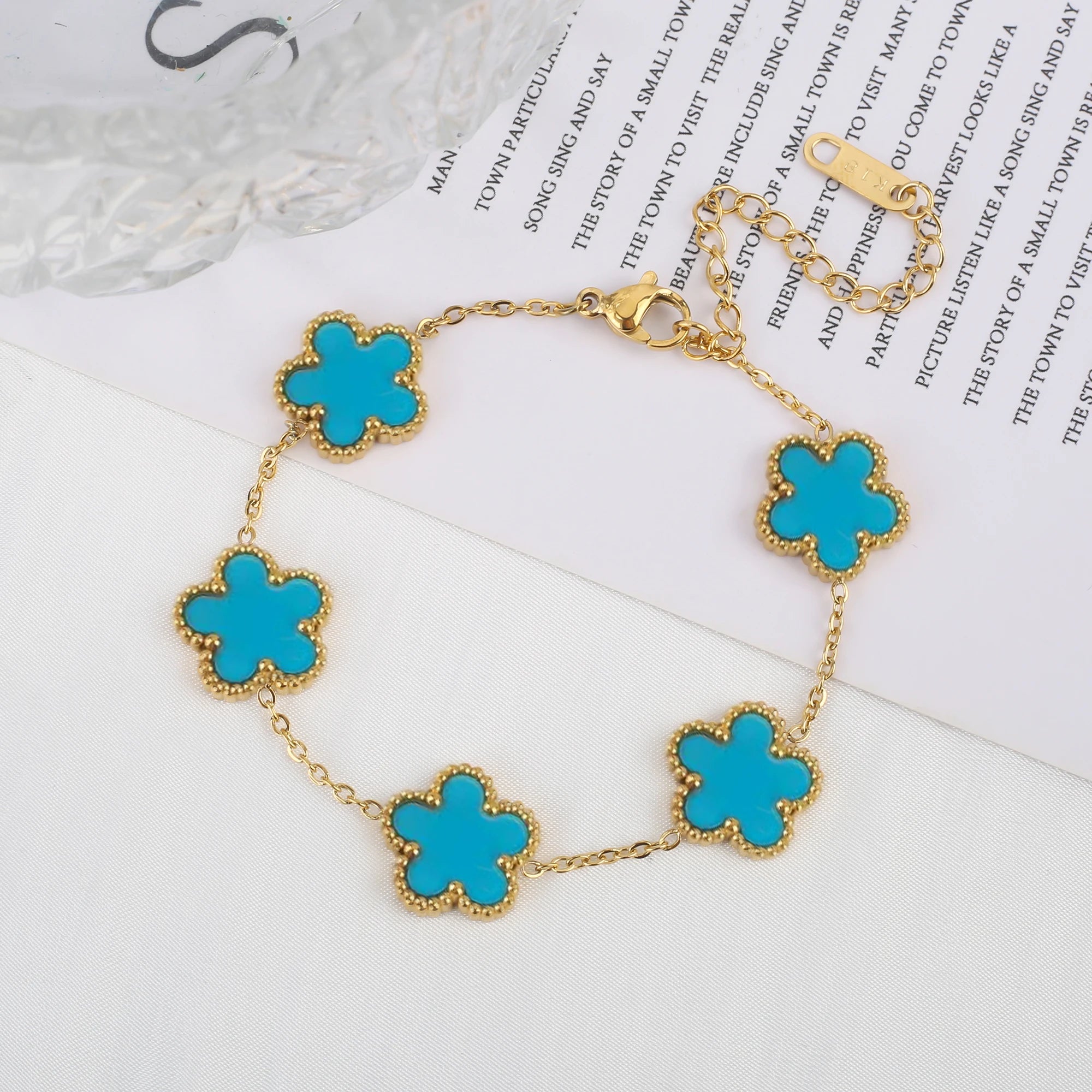 Five Leaf Clover Shell Bracelet Stainless Steel Colorful Women Jewelry