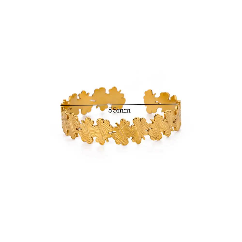 Gold Flower Cuff Bracelet Stainless Steel Floral Bangle for Women