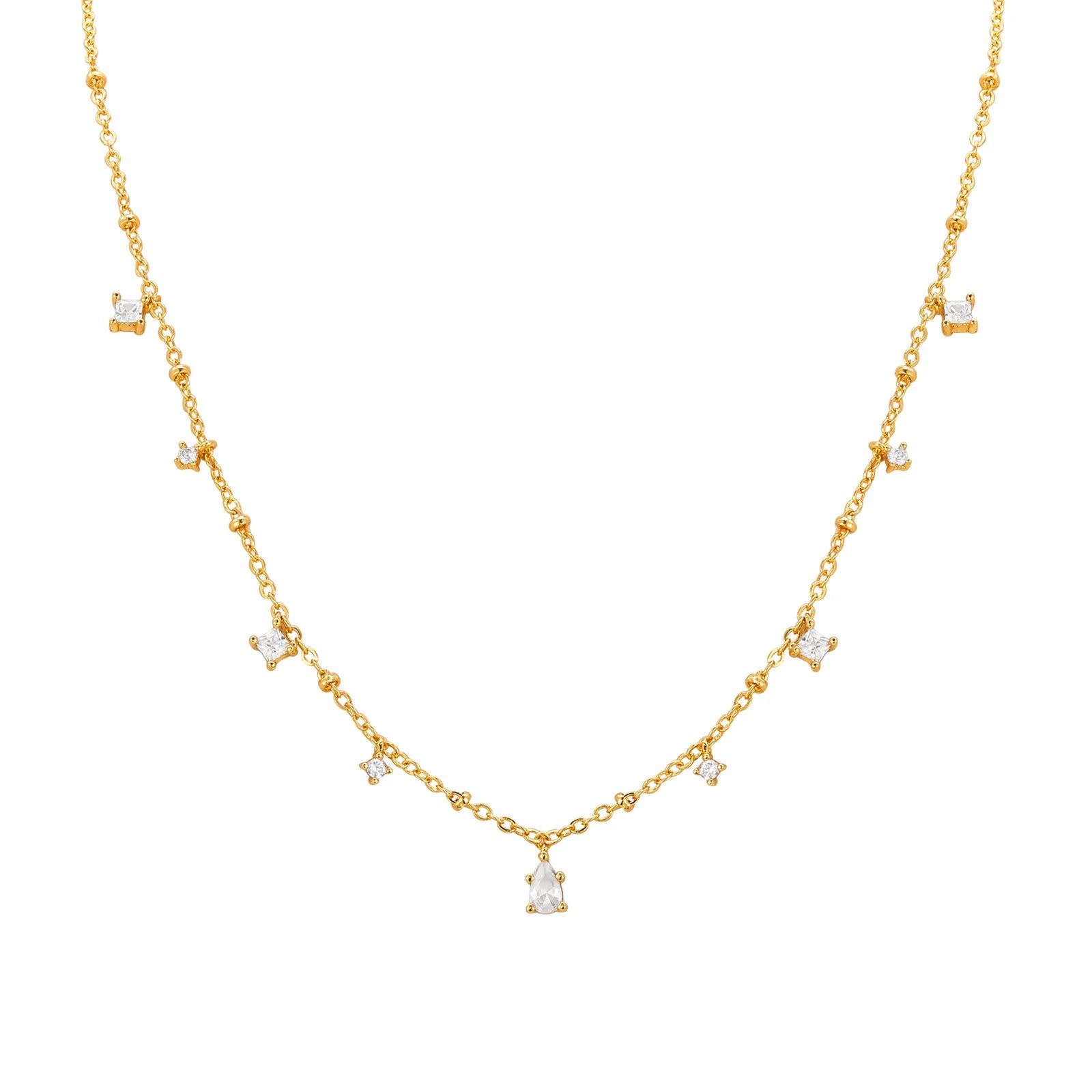 Elegant Clear Stone Necklace Gold Plated Women Jewelry