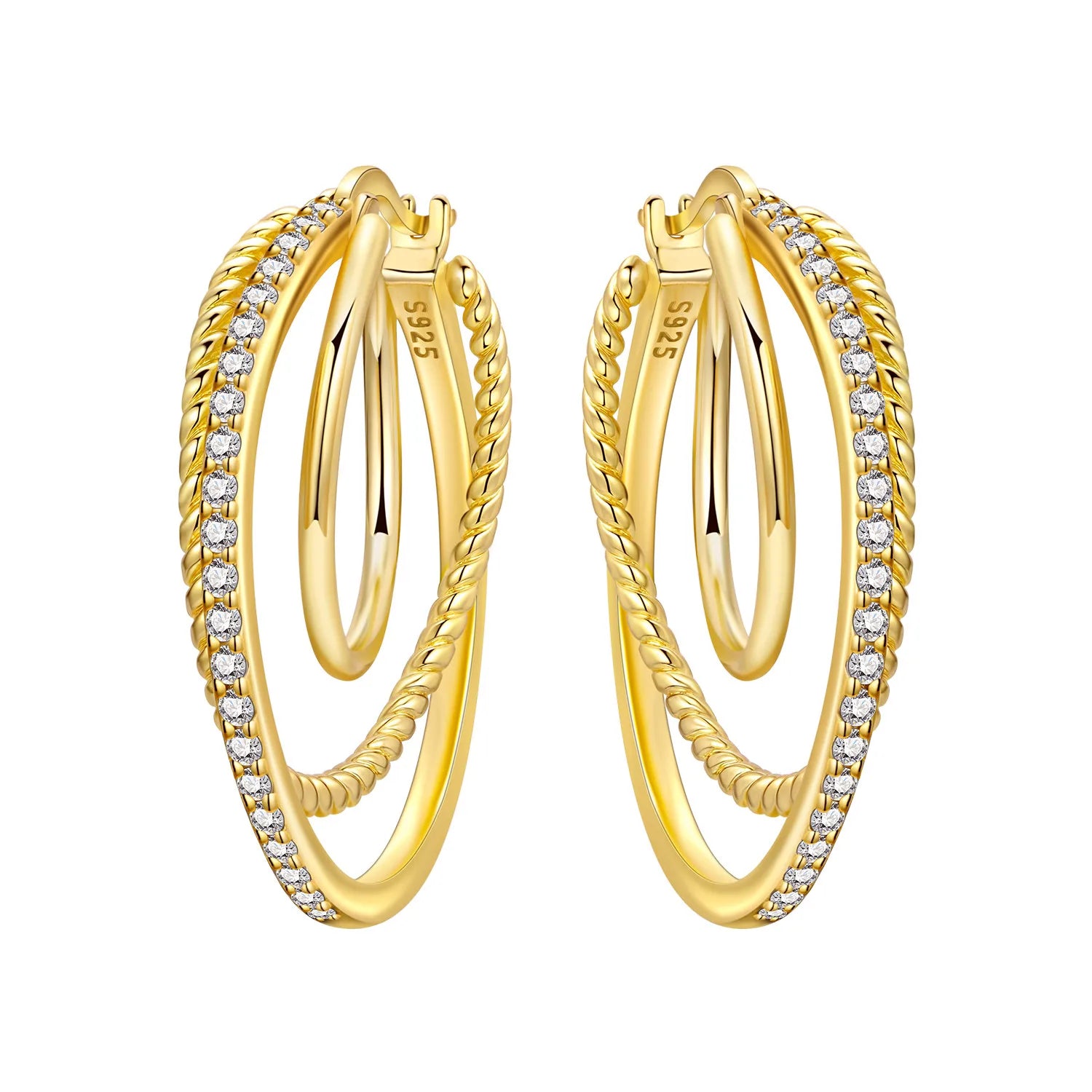 Elegant Square Hoop Earrings 18K Gold S925 Women Jewelry