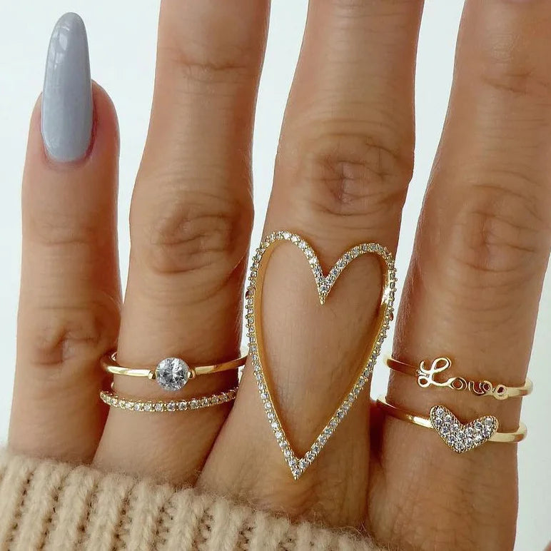 Trendy 21Pcs Gold Ring Set Vintage Geometric Hollow Design Women