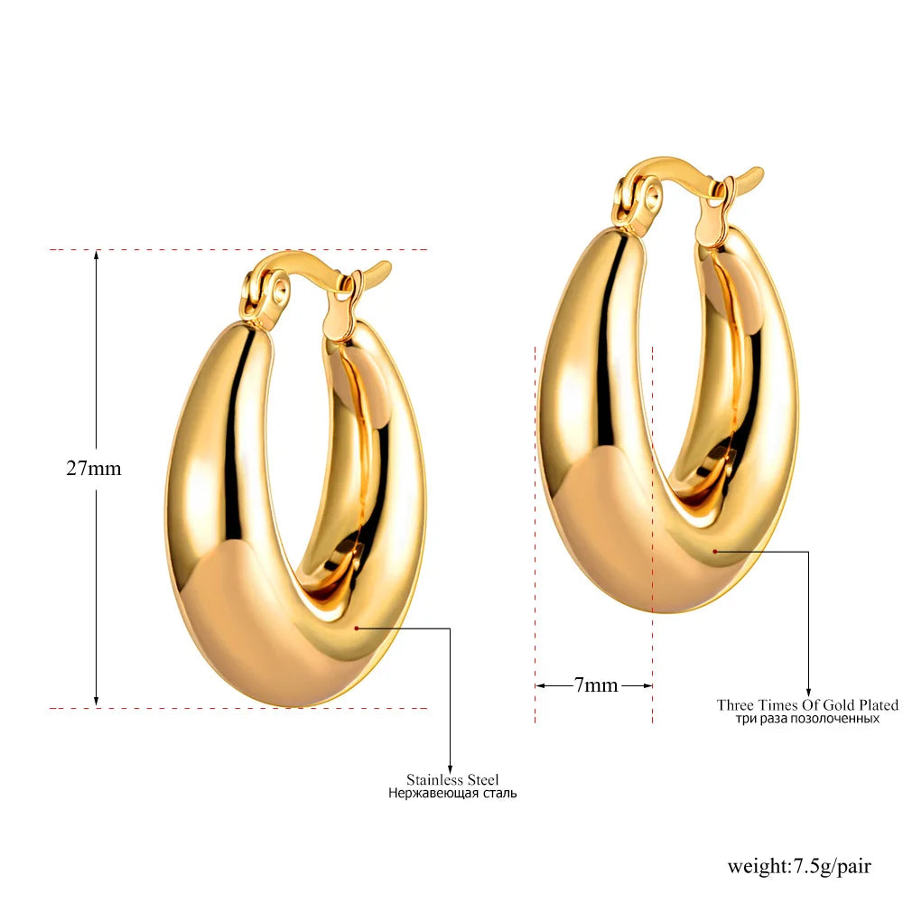 Lokaer Geometric Circle Earrings 14K Gold Stainless Steel Women