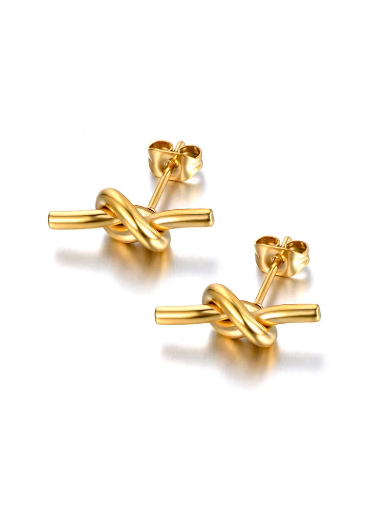 Minimalist Love Knot Earrings Gold Stainless Steel Women