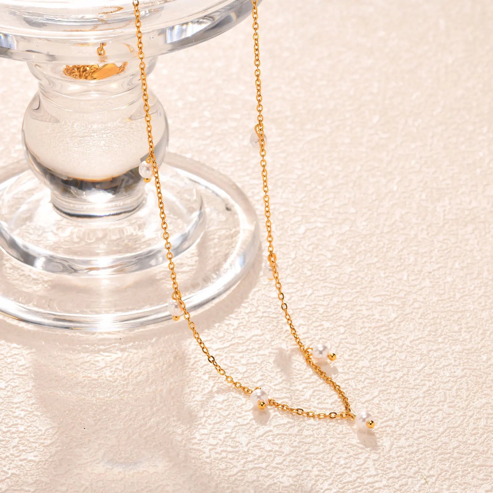 Pearl Choker Necklace 18K Gold Plated Stainless Steel Adjustable