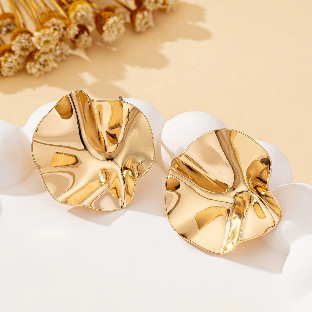 Irregular Round Metal Stud Earrings Minimalist Trendy Women Jewelry