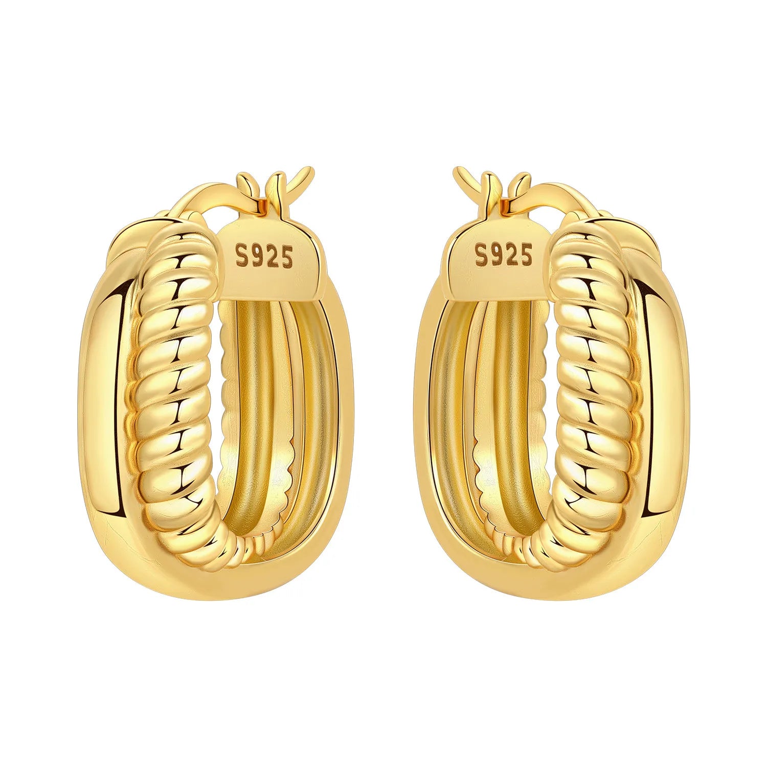 Elegant Square Hoop Earrings 18K Gold S925 Women Jewelry