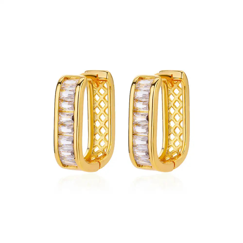 Elegant Zircon Hoop Earrings Circle Square Gold Tone Jewelry