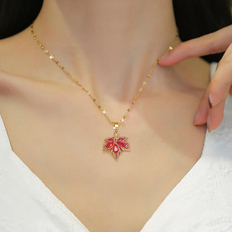 Zircon Butterfly Tassel Necklace Moon Flower Stainless Steel Women