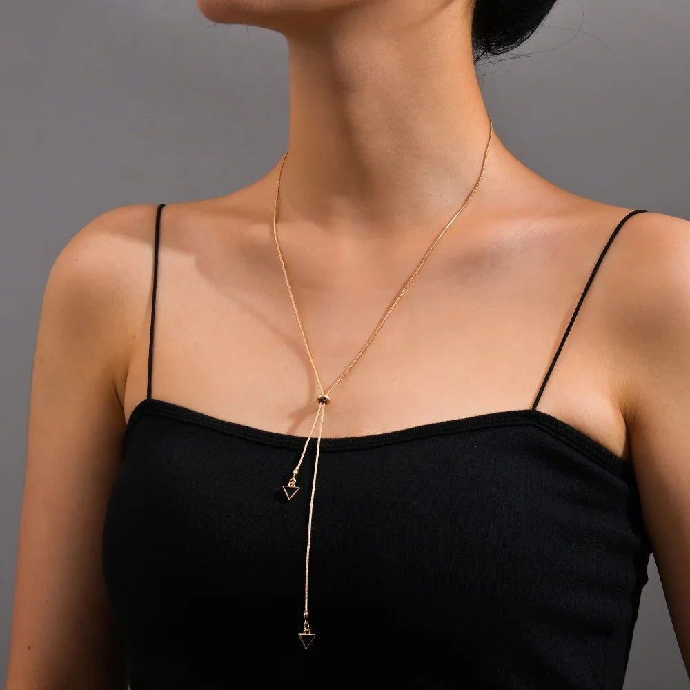 Simple Pearl Tassel Necklace Silver Tone Adjustable Clavicle Chain