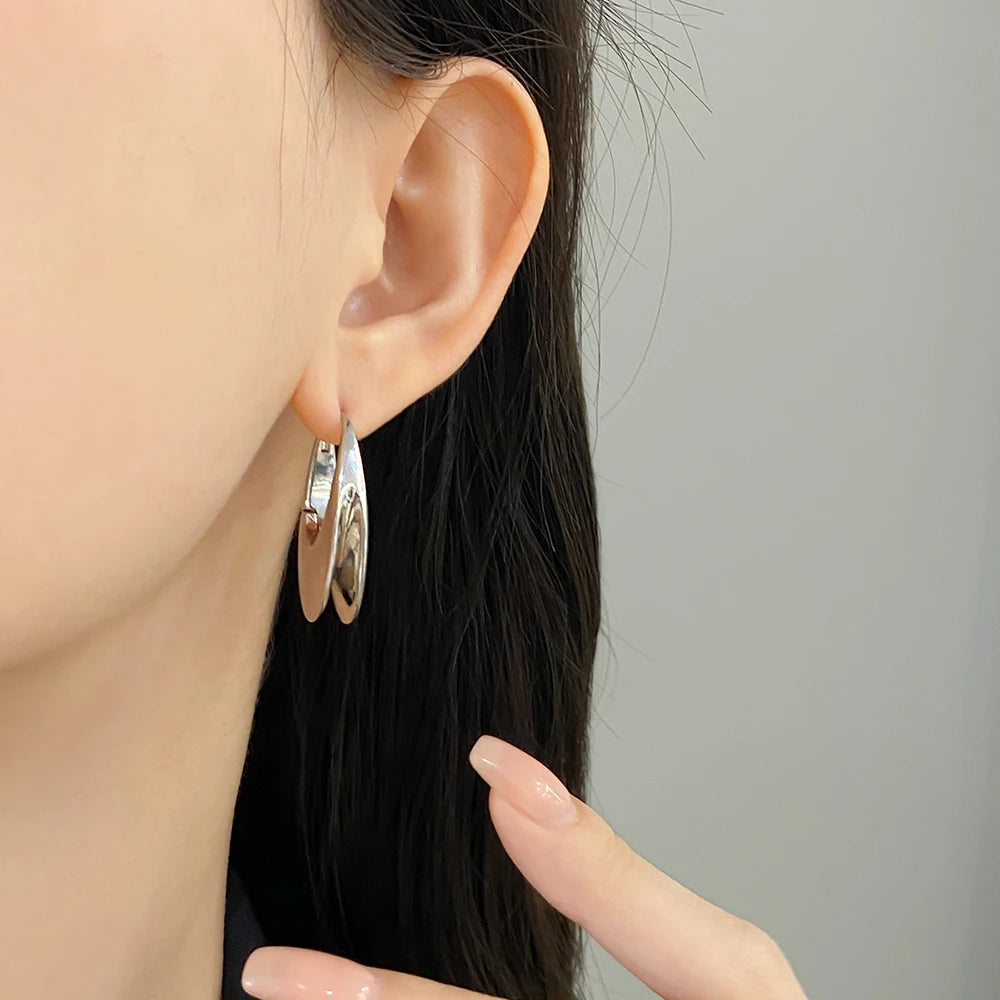 3 Pairs Zircon Hoop Earrings Gold Stainless Steel Trendy Women