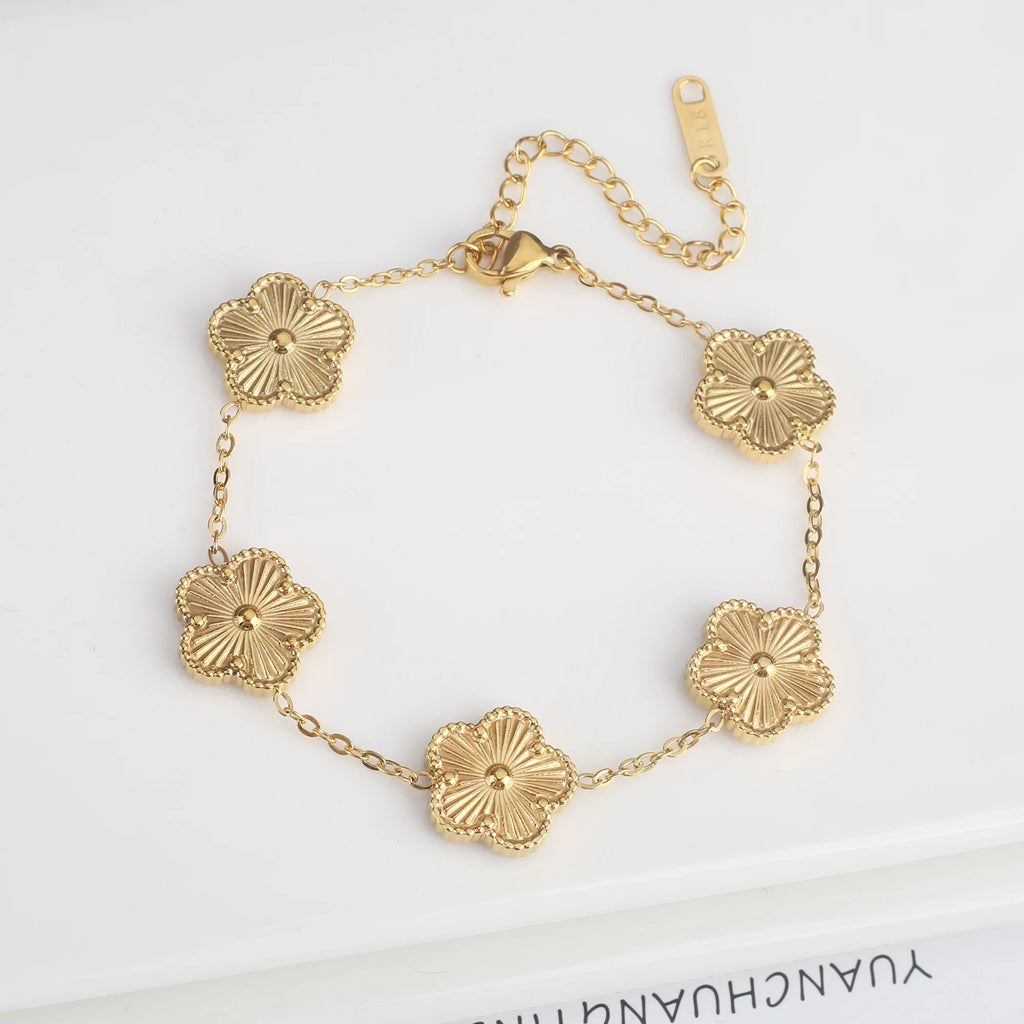 Five Leaf Clover Shell Bracelet Stainless Steel Colorful Women Jewelry