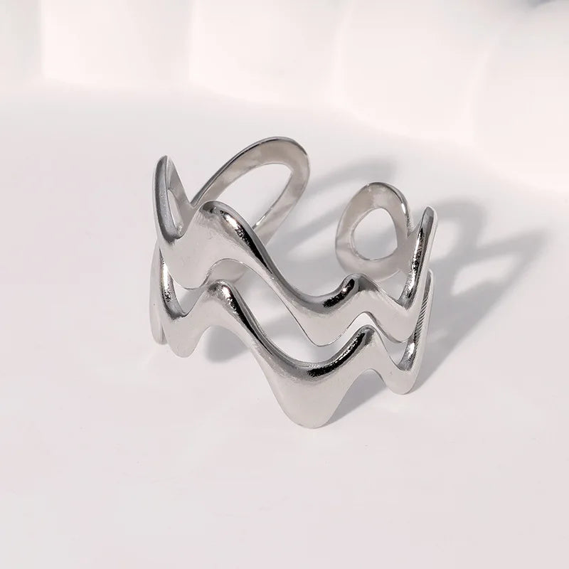 Stylish Irregular Wave Ring Adjustable Gold Tone Statement Ring