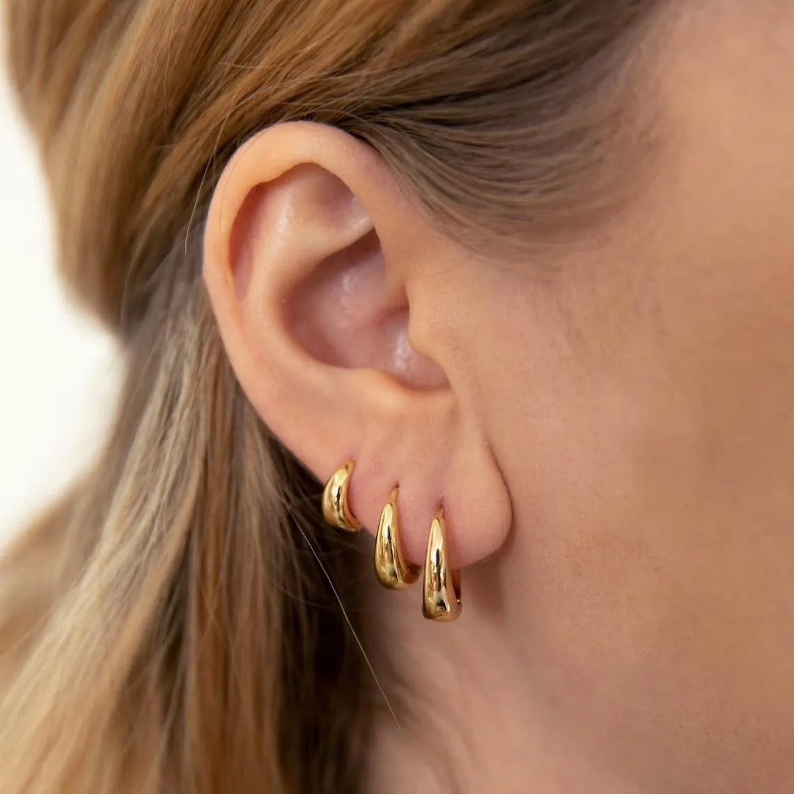 3 Pairs Zircon Hoop Earrings Gold Stainless Steel Trendy Women