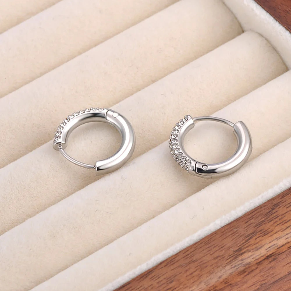 Lokaer Fashion 316L Stainless Steel Rhinestone Hoop Earrings 18K PVD Gold Plated Handmade Daily Jewelry for Women Girls E24216